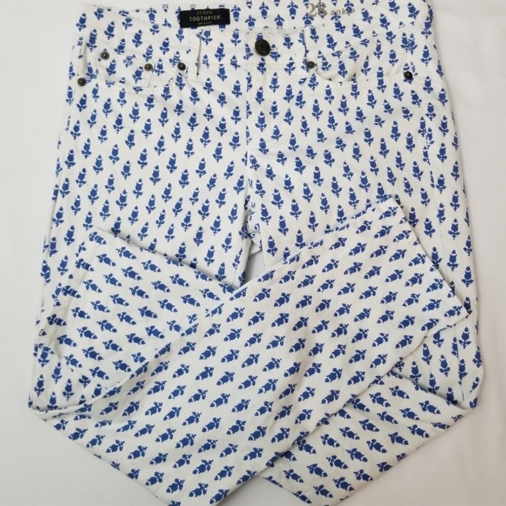 J. Crew | Toothpick Ankle Jeans in Blue Thistle Print - Picture 2 of 8